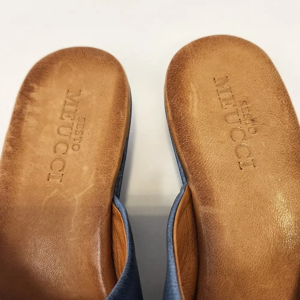 Sesto Meucci Blue Leather Wedge Slide Mule Sandal Women Size 9.5 M Open Toe